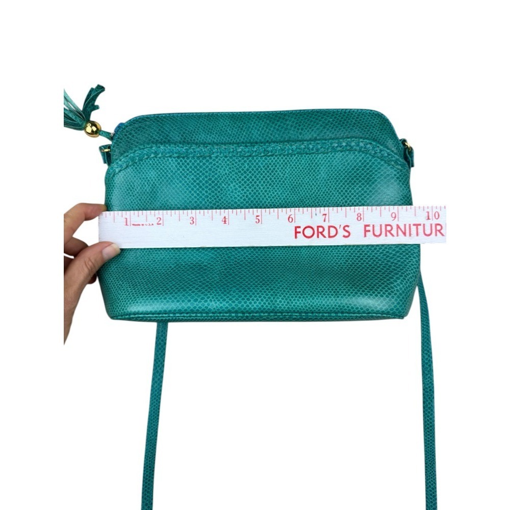 Vintage Ganson Teal Crossbody Bag Pebbled Leather Tassel Zip Made in Hong Kong - Picture 4 of 8